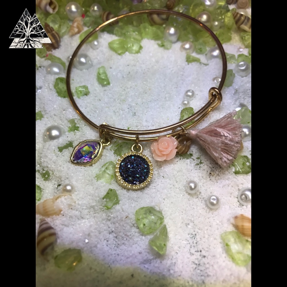 Gold Bangle Bracelet plus 3 Beautiful Charms